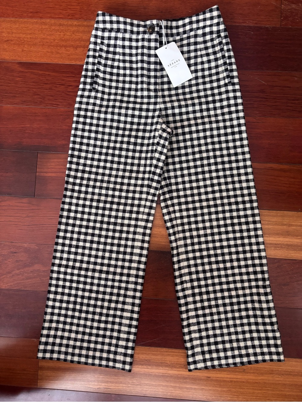 Sezane Martin Crop Trousers Black/ Ecru Gingham - Size 4